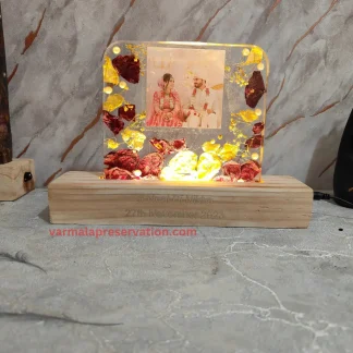 Resin LED Lamp with Varmala & Photo Preservation (6x6 Inch)