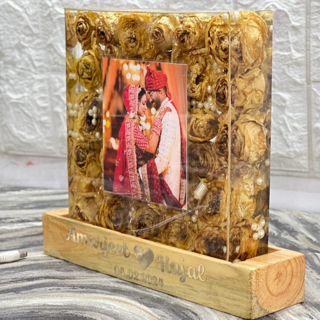 Marriage Mala Preserved Photo Frame with LED Wooden Stand ( 8 inch)