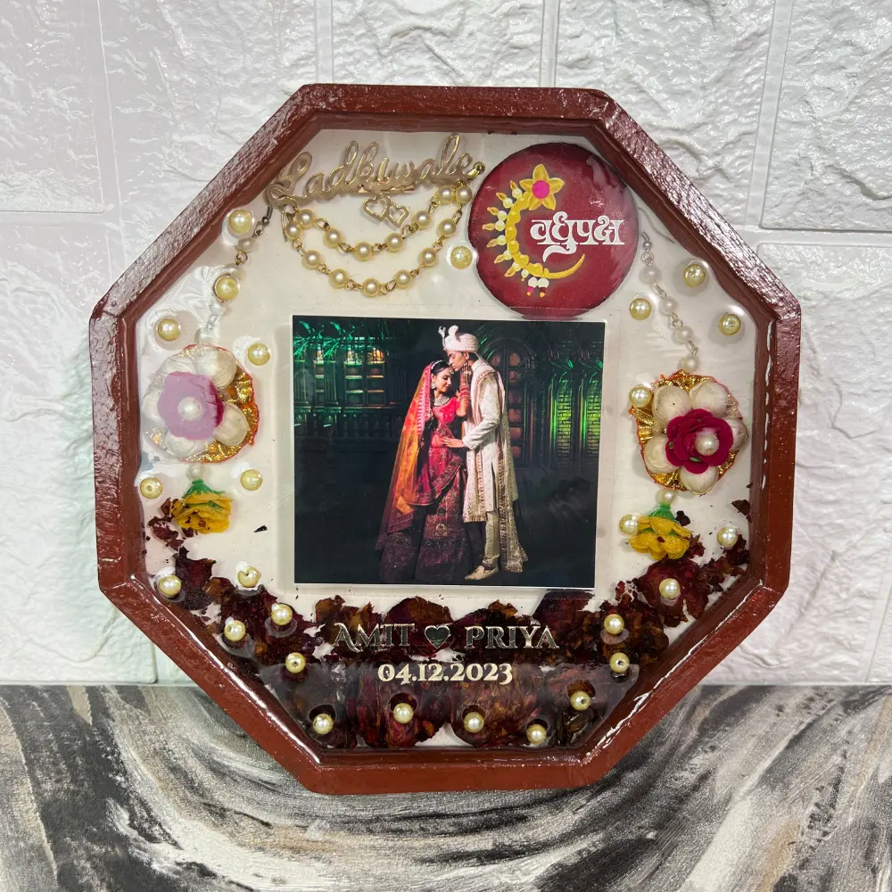 Wedding Items Preserve in Epoxy Frame | Octagonal Garland Flower Preservation Frame