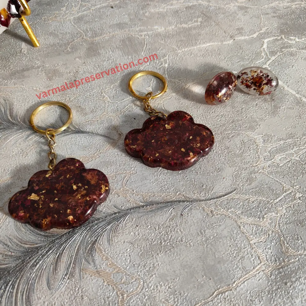 Resin Double Keychain and Earrings Combo