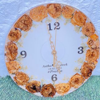Resin Wall Clock with Yellow Varmala Flowers ( 12- Inch)
