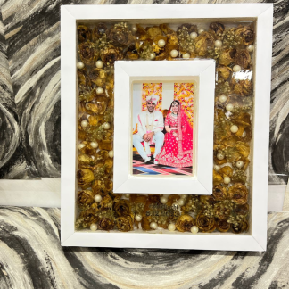Yellow Jaimala Flower & Pearl Preservation Epoxy Frame | Epoxy Wall Art (12x14)