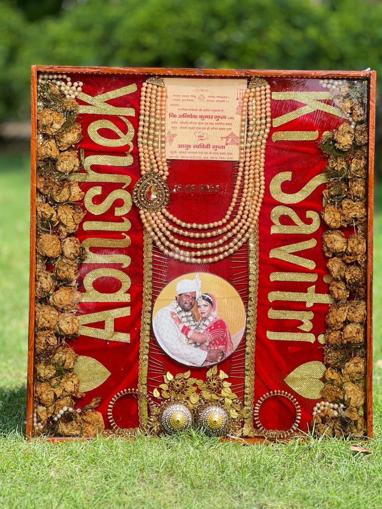 Teakwood Resin Wedding Varmala Preservation Frame with Chooda & Kaleeras ( 22×24 – Inch)