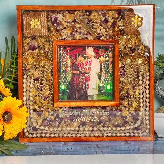 Wedding Varmala Resin Teakwood Frame with Photo – ( 12 by 12) Inch