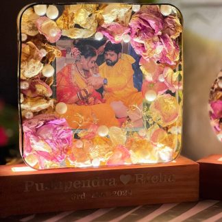 Resin LED Lamp With Photo & Varmala Flowers (6 - Inch)