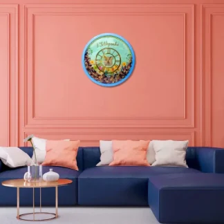 Wedding Garland Flower Preserved Round Wall Clock (14 Inch)