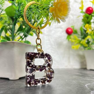Resin Initial Keychain with Real Flower Petals – Letter N & B