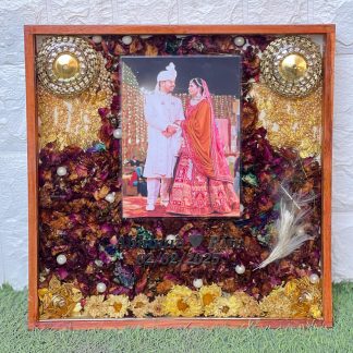 Wooden Frame with Wedding Varmala Memory ( 14 by 14- Inch)