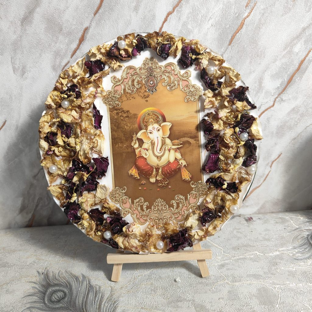 Lord Ganesha Resin Frame with Real Dried Flowers