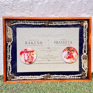 Wedding Invitation Resin Frame with Photos & Bead Border ( 12 by 16- Inch)