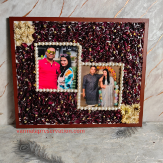 Double Photo Preservation with Varmala Flowers (18x15 Inch)
