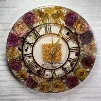 Wedding Varmala Flowers & Kaleere Preserved Resin Wall Clock (12 Inch Round)