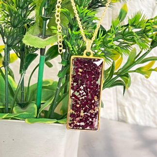 Rectangle Resin Pendant Necklace with Preserved Real Flowers