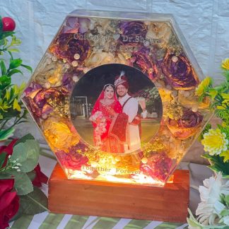 (8- Inch ) Hexagonal Resin Frame with Wedding Flowers & Photo