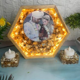 Wedding Garland Flowers Preservation in Hexagonal Frame (8 -Inch)