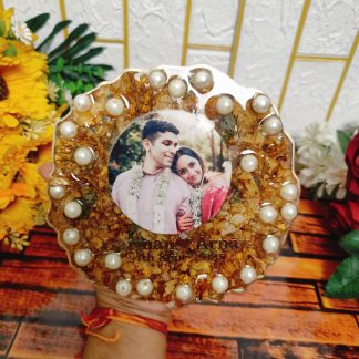 Round Resin Frame with Preserved Wedding Mala Flowers – 6 Inch