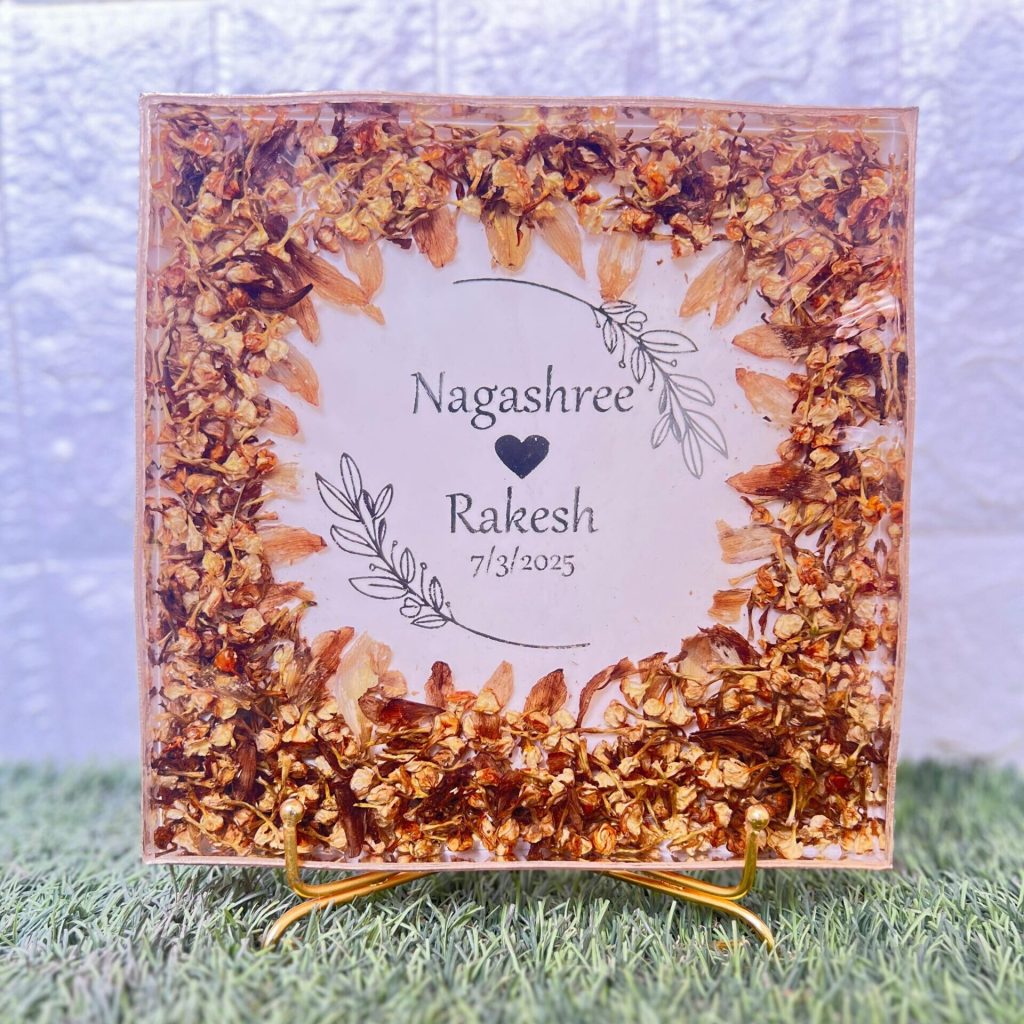 Square Epoxy Resin Varmala Preservation Frame ( 8- Inch)