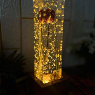 Resin Flower Lamp Block with Real Rose | Handmade Light Decor