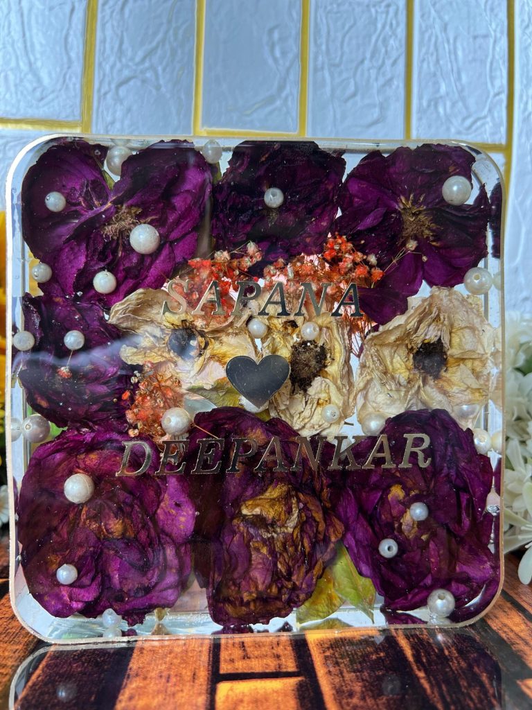 Luxury Square Resin Frame with Real Roses (6 Inch)