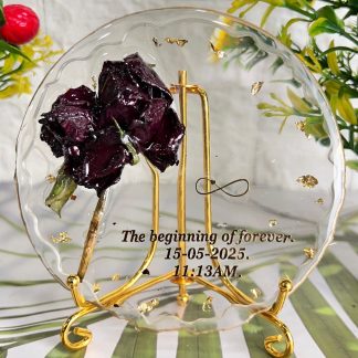 Single Rose Resin Keepsake with Golden Stand – (5) Inch