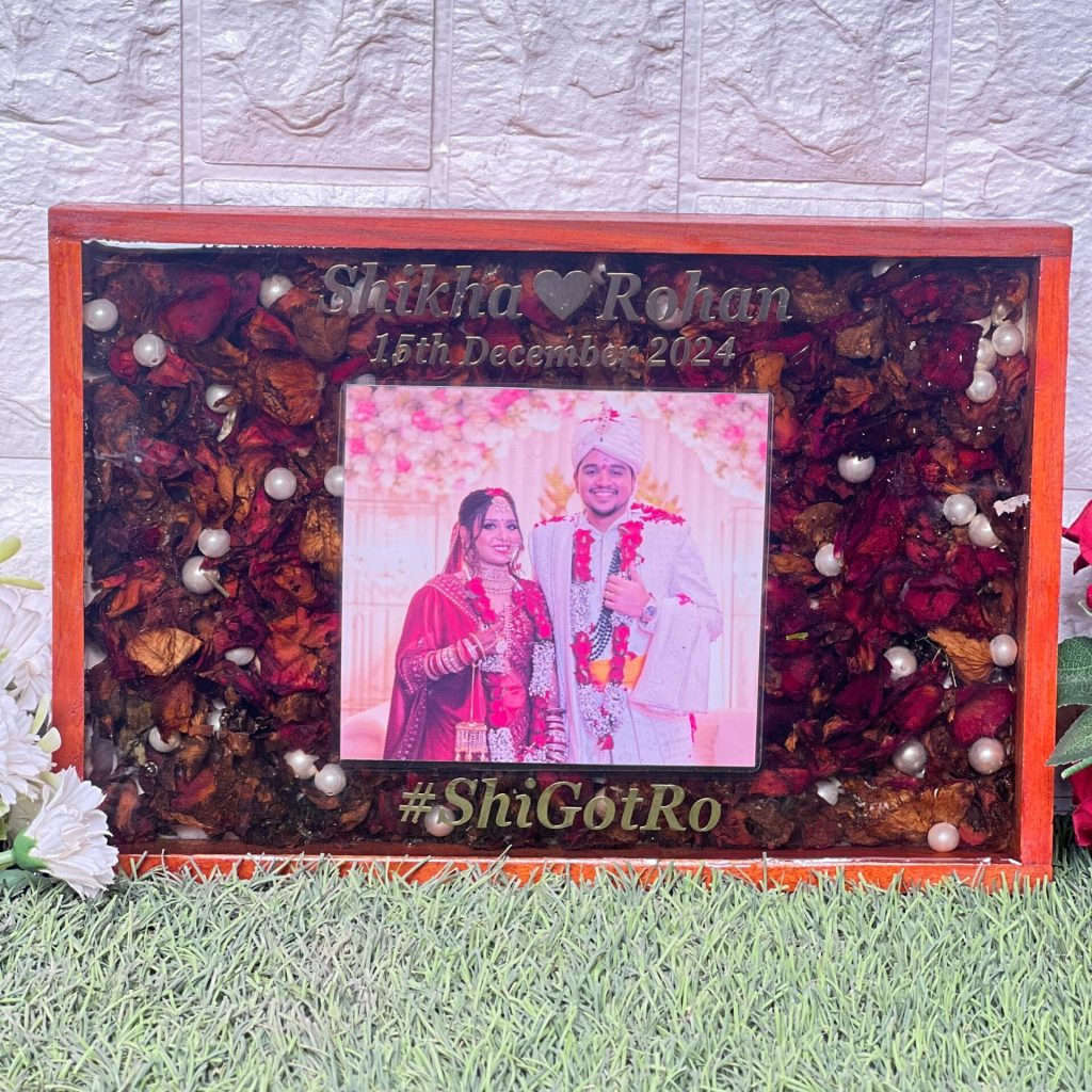 Personalized Wedding Keepsake Frame with Photo & Flowers
