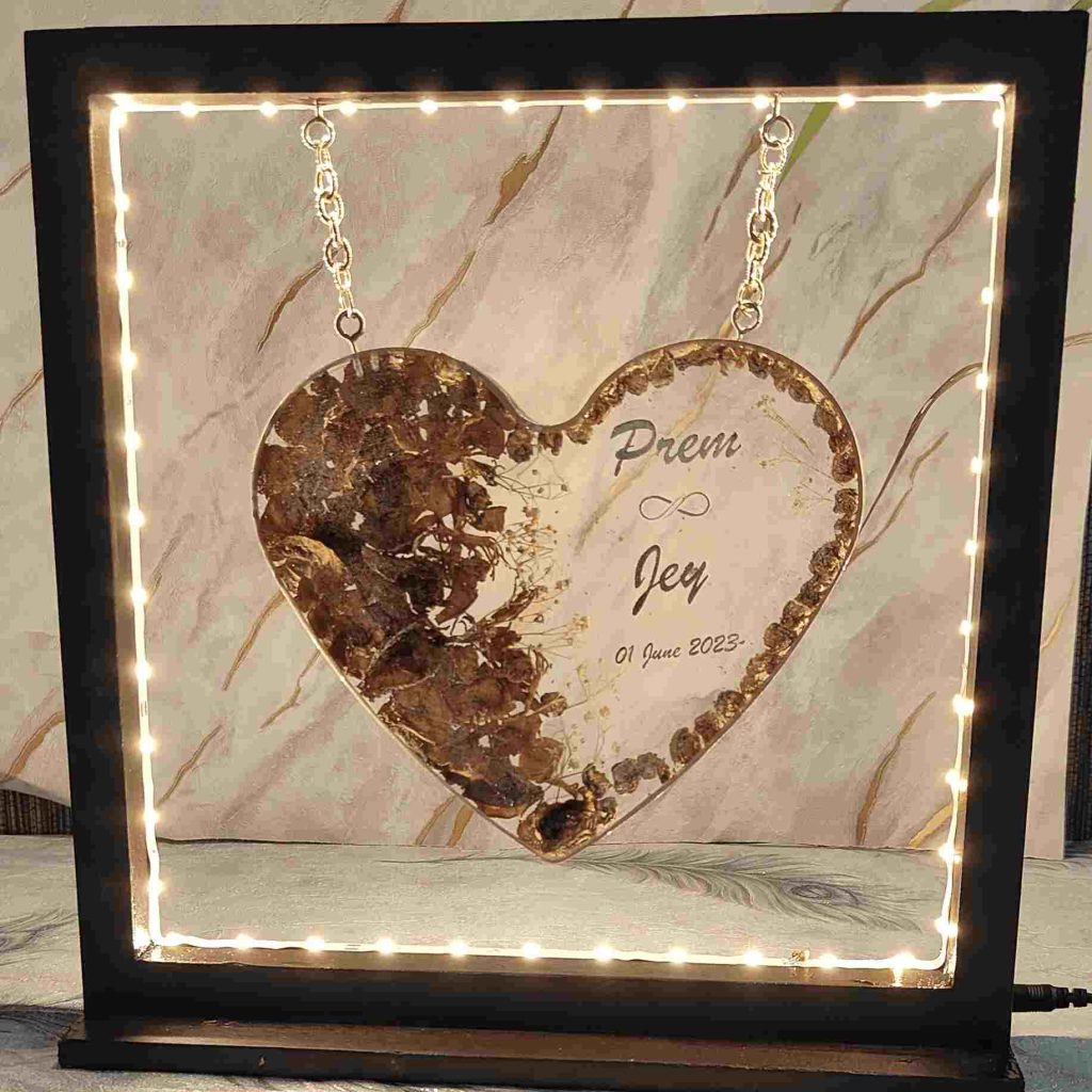 Resin Jaimala Flowers Preserved Frame in LED Frame (12 Inches)