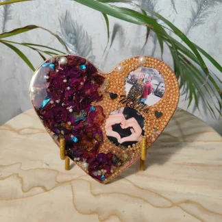 Wedding Varmala Preserved Epoxy Resin Heart Shape Photo Frame (7 Inch)