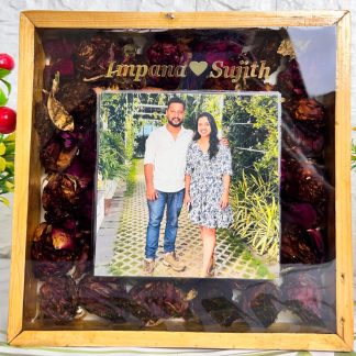 Wooden Frame with Preserved Flowers & Couple Photo in Resin – (8) Inch