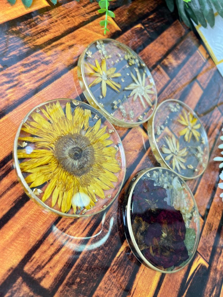 Round Resin Flower Coasters Set | Handmade Bouquet Preservation Keepsake