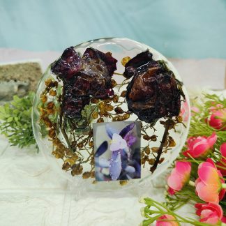 Round Resin Keepsake with Preserved Flowers and Photo – (5) Inch
