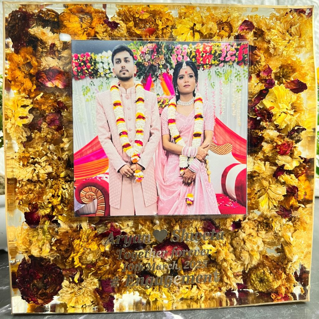 Square Deep Casting Resin Frame with Preserved Varmala Flowers ( 8- Inch)