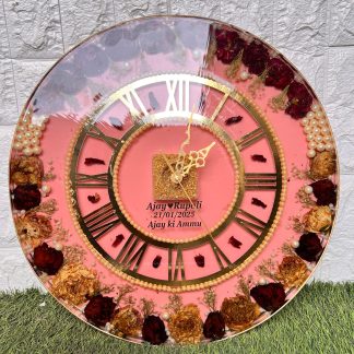 Resin Wall Clock with Wedding Varmala Flowers – (18) Inch Round