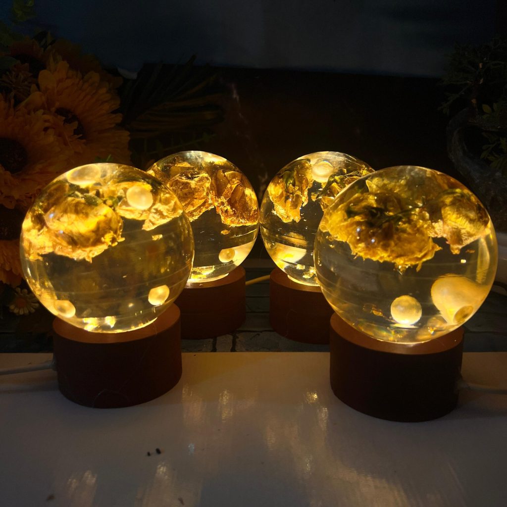 Round Resin Globe with Wedding Varmala Flowers | ( ) Inch LED Light Sphere