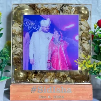 Customized Wedding Varmala Resin Memory Frame with LED Lights ( 8- Inch)