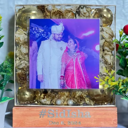 Customized Wedding Varmala Resin Memory Frame with LED Lights ( 8- Inch)