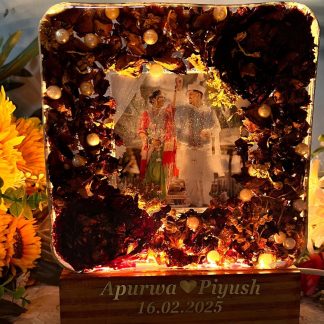 LED Photo Frame with Preserved Varmala Flowers & Lights – (6 inch)