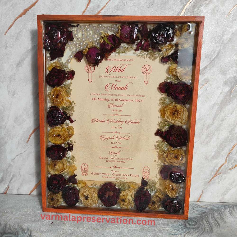 Wedding Card & Garland Preservation in Rectangle Wooden Frame (15×18 Inch)