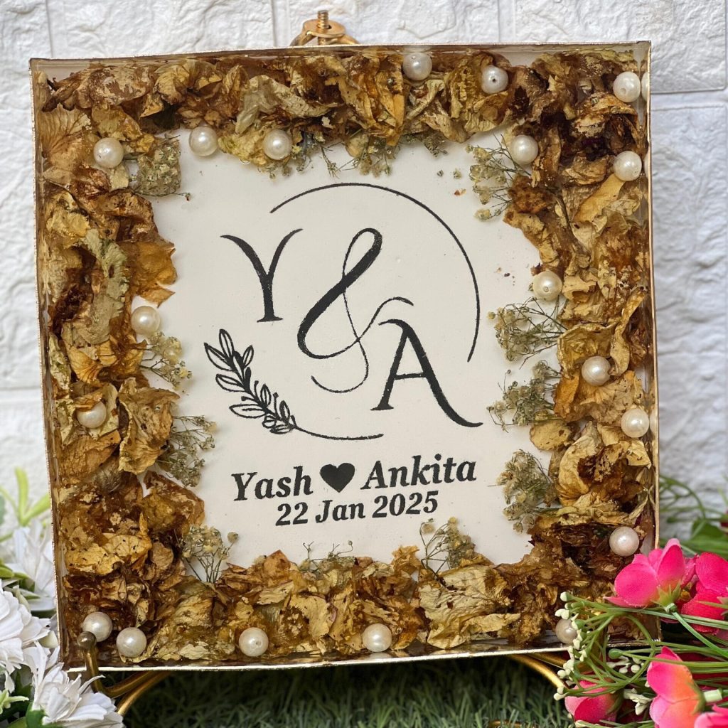 Wedding Card & Jaimala Flower Preservation in Resin (8- Inch)