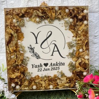 Wedding Card & Jaimala Flower Preservation in Resin (8- Inch)