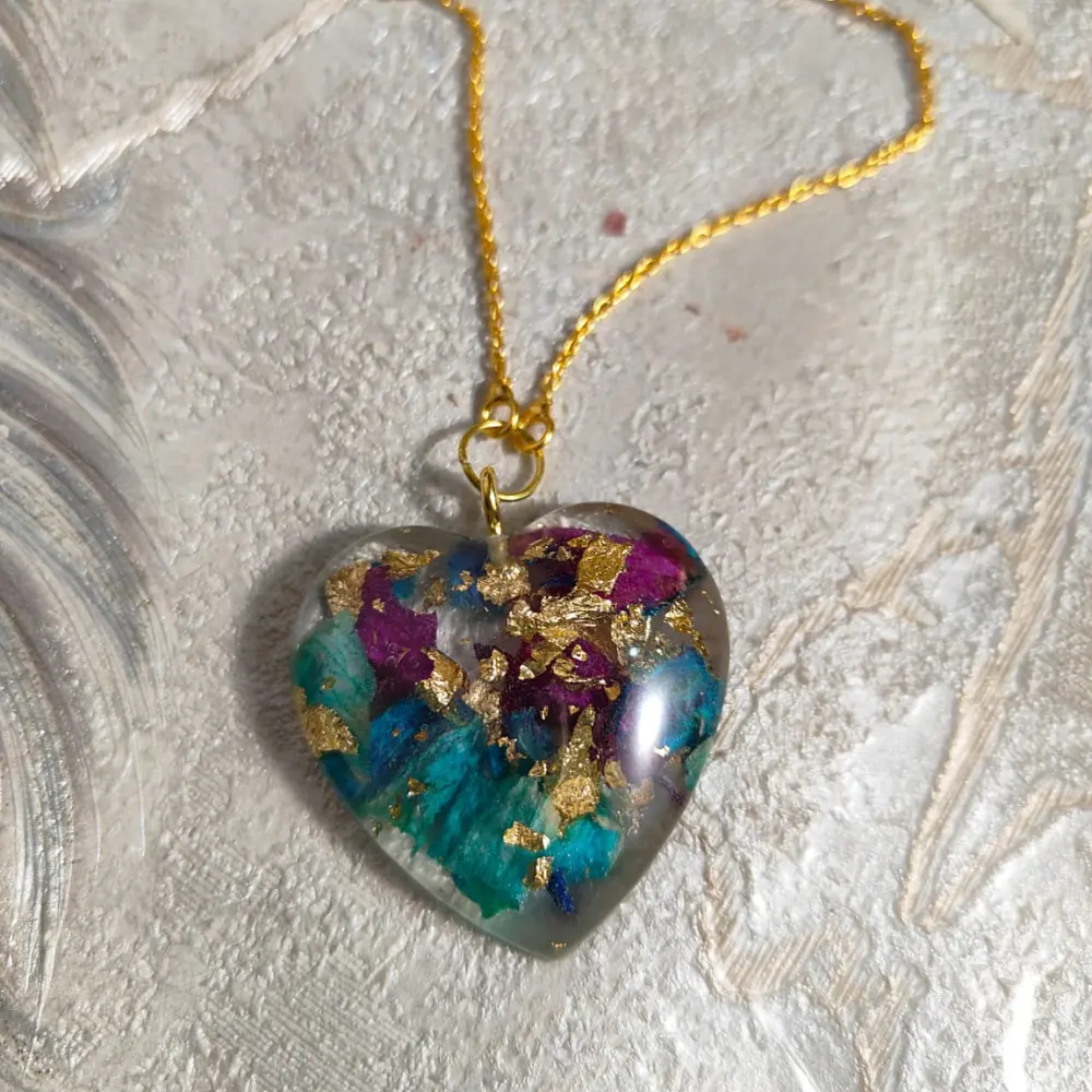 Multicolor Flowers Preserved Epoxy Heart-shaped Pendant