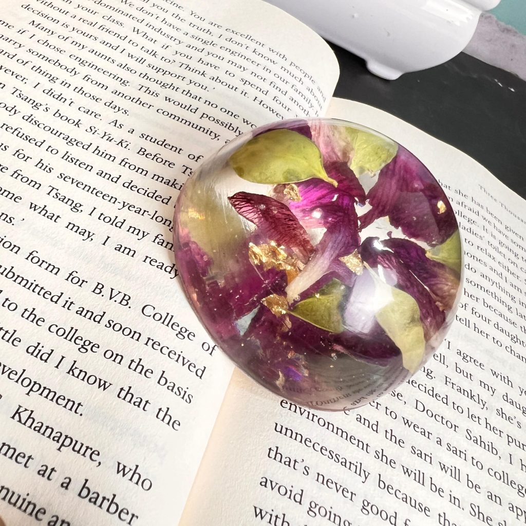 Resin Flower Paperweight with Real Petals