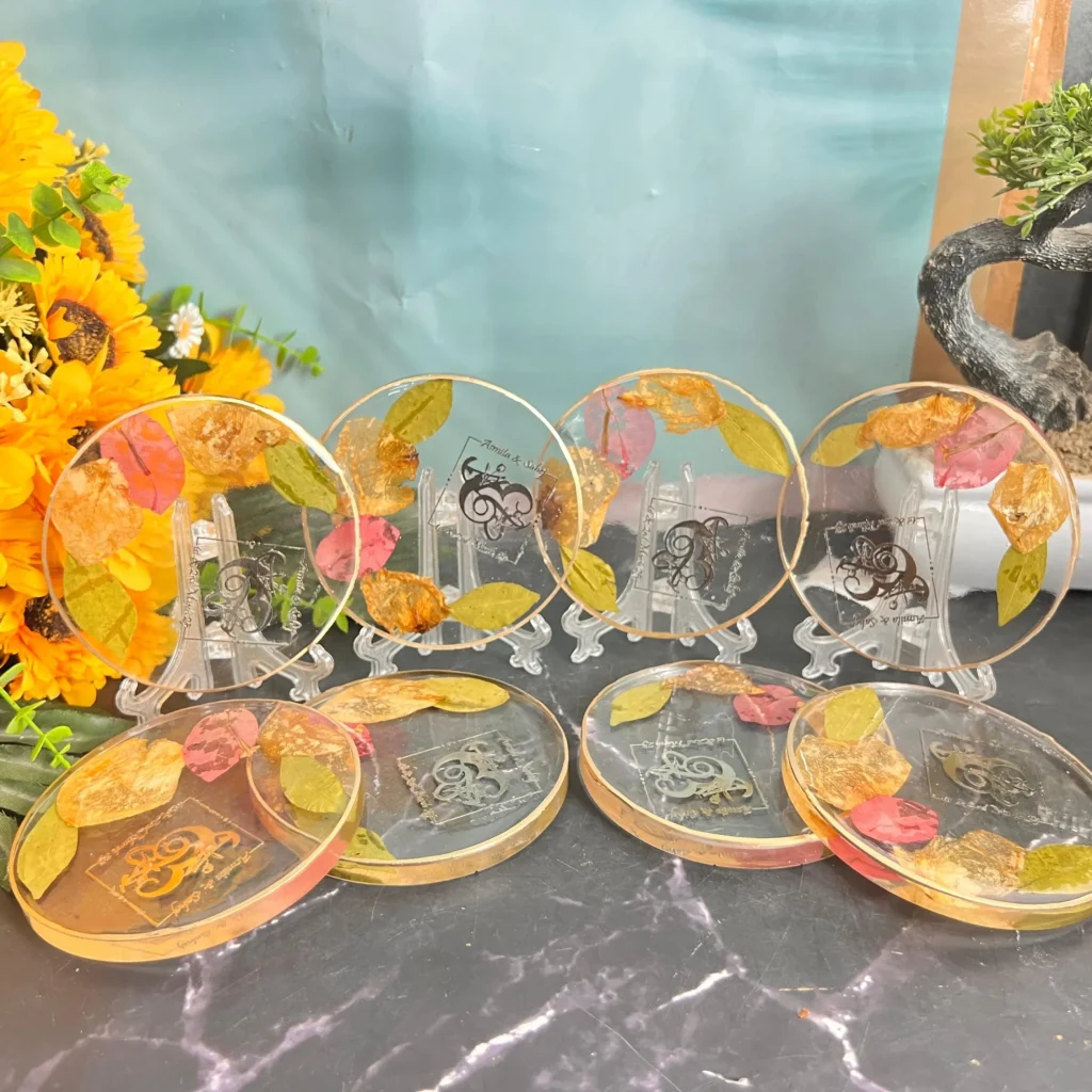 Custom Resin Coaster Set with Real Leaves & Petals – (Set of 8)