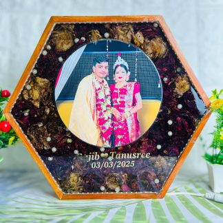 Hexagon Resin Photo Frame with Real Wedding Flowers – (12 ) Inch