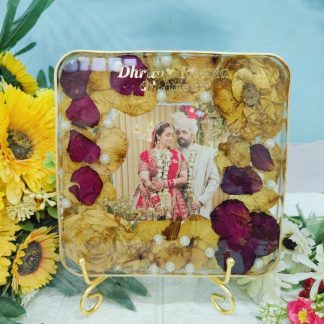 Square Resin Frame with Preserved Wedding Varmala Flowers – (6) Inches