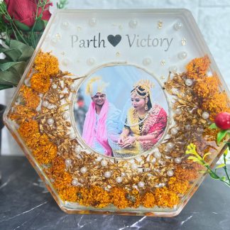 Wedding Garland Preservation in Hexagonal Resin Frame