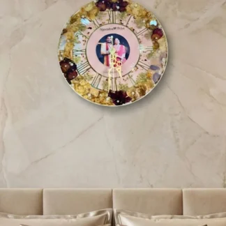 11-inch crystal clear clock with varmala flowers & photo