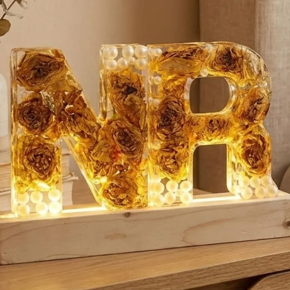 (6 ) Inch Resin LED Lamp with N & R Initials | Wedding Varmala Flowers