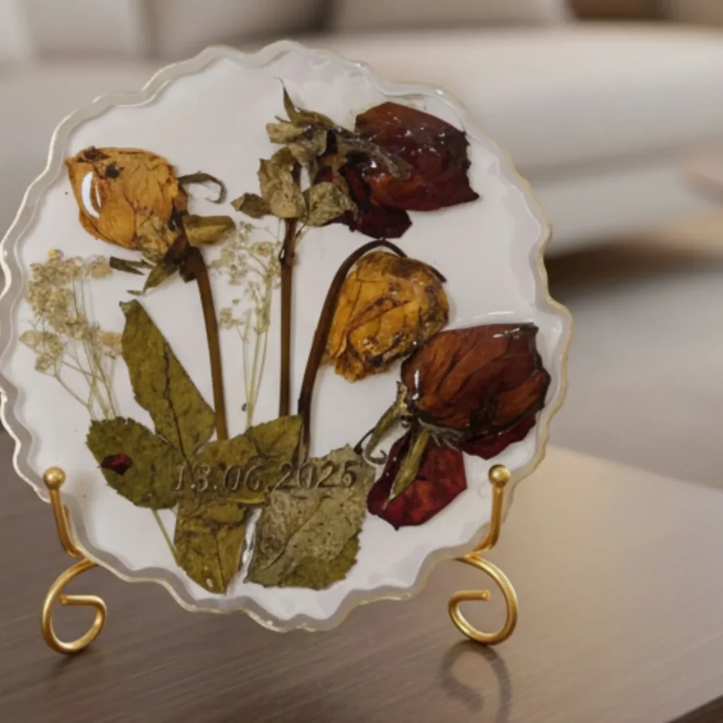 Curve-Shaped Resin Art Frame with Dried Roses – (6) Inch