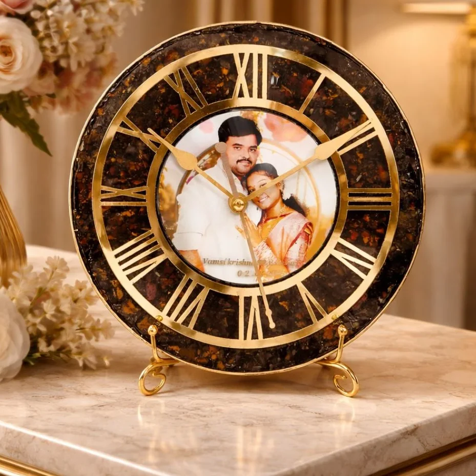 Custom Resin Wall Clock with Couple Photo Preservation – (8) Inch
