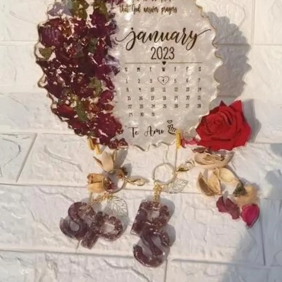 Resin Jaimala Preservation with Wedding Date Calendar (8.5 Inch)